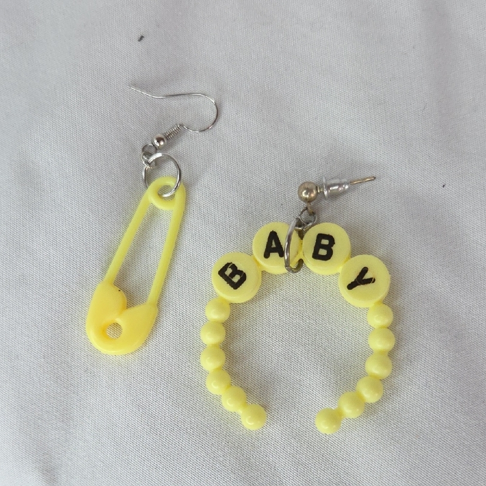 Yellow Baby Safety Pin Earrings Baby Shower Jewelry Gender Reveal Neutral